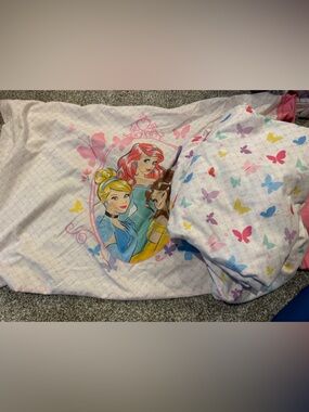 Girls' Pink Princess Character Twin Bedding Set with Butterfly Accents
